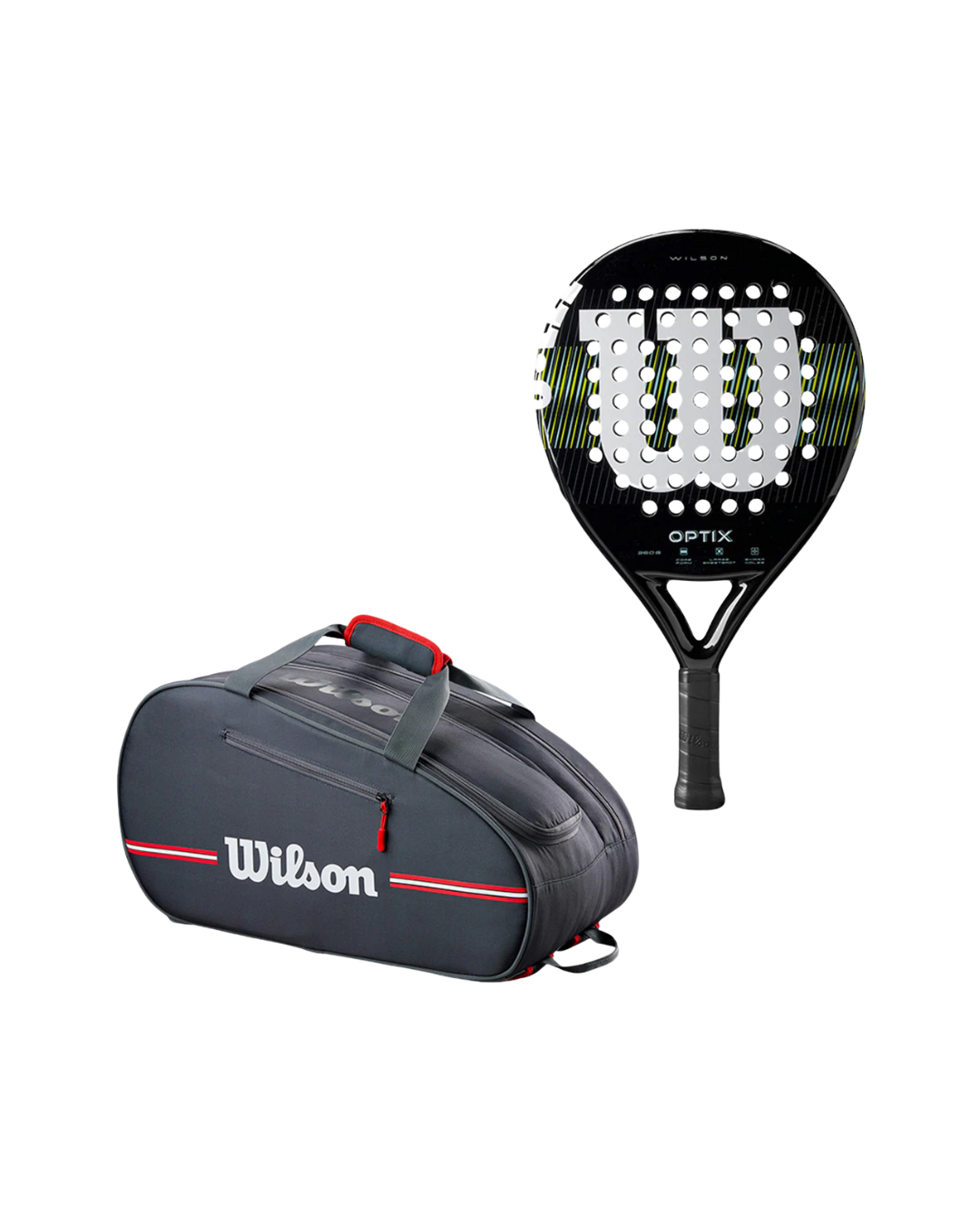 Padel Set WILSON Optix V1 Padel Schläger + Wilson Team Padeltasche schwarz