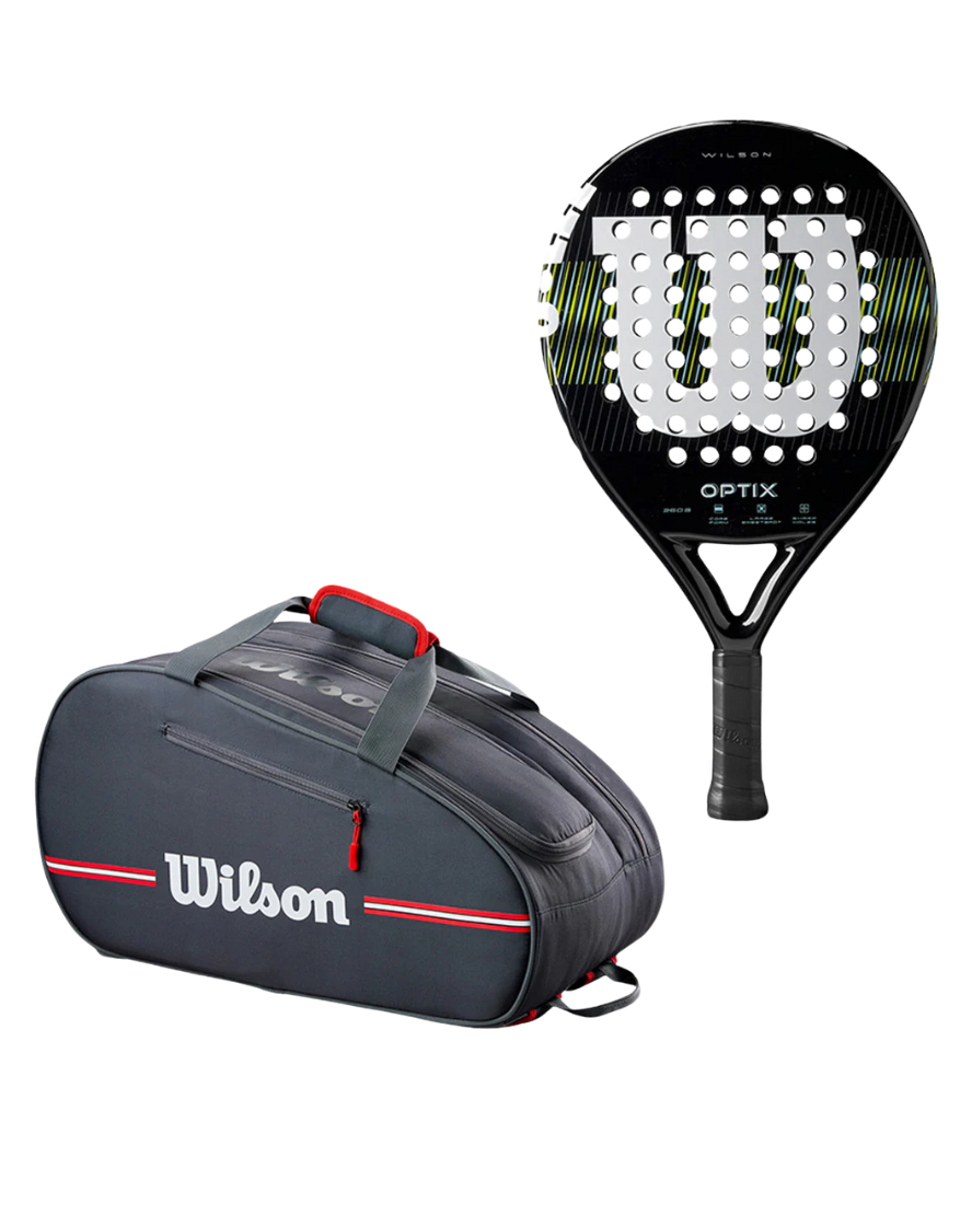 Padel Set WILSON Optix V1 Padel Schläger + Wilson Team Padeltasche schwarz