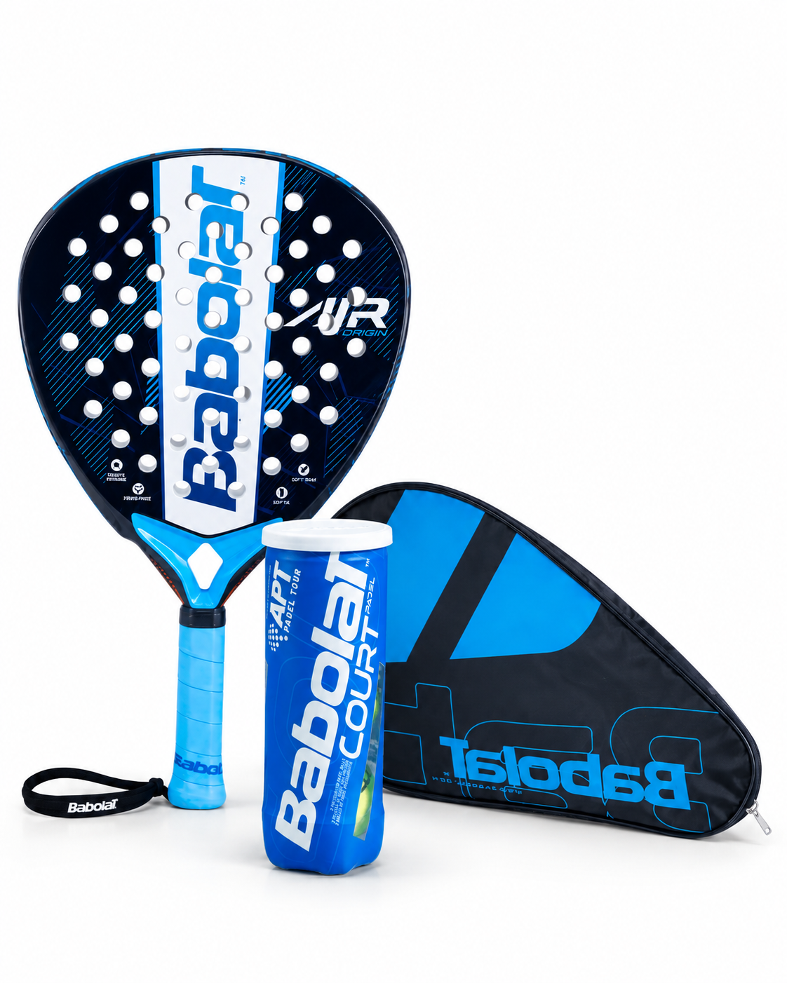 Blue Bundle: Babolat Air Origin Padelschläger + Babolat Schlägerhülle + Babolat Bälle