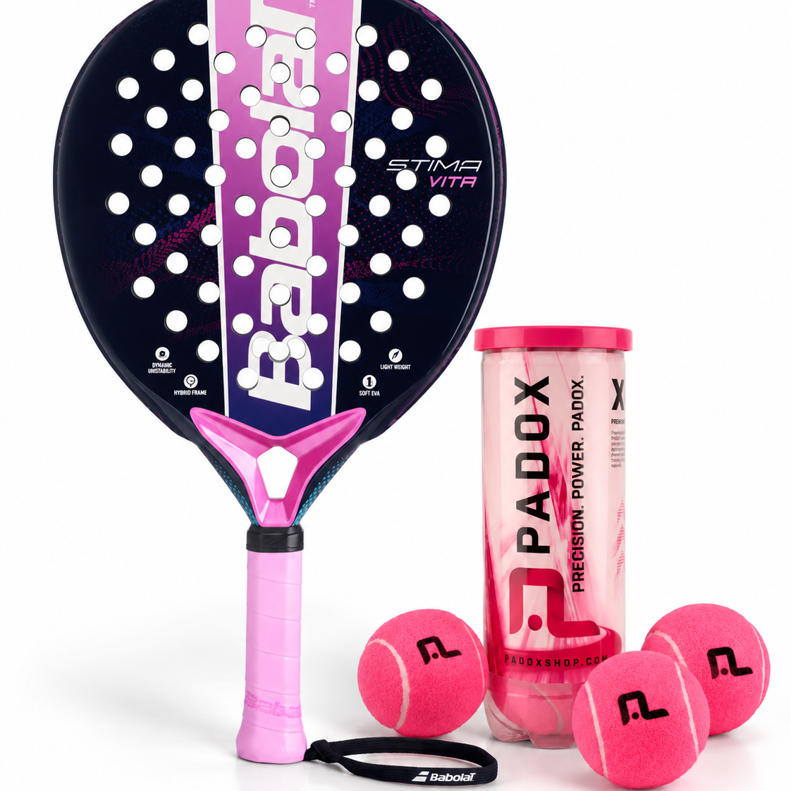 Babolat Stima Vita Padelschläger + Pinke Padelbälle