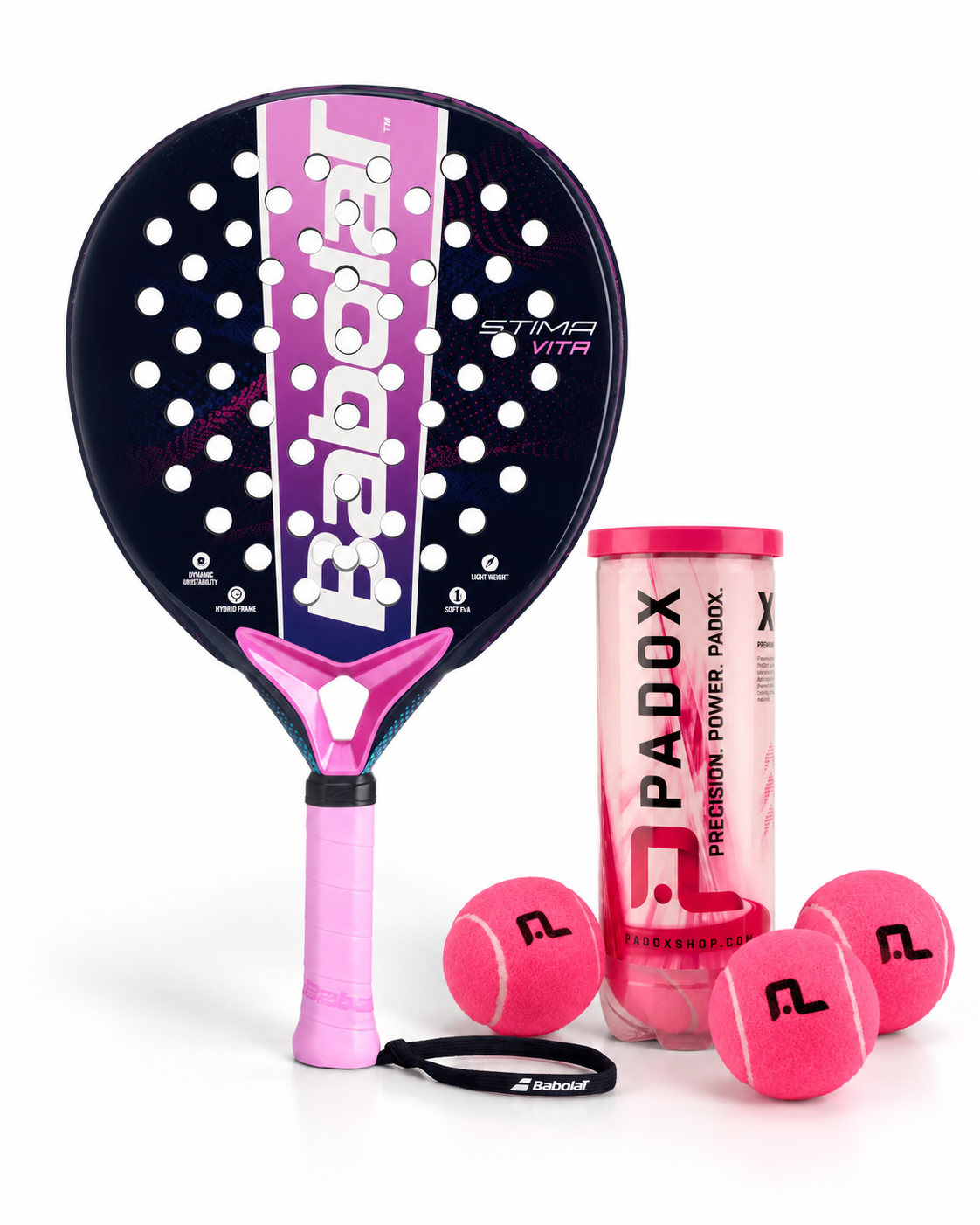 Babolat Stima Vita Padelschläger + Pinke Padelbälle