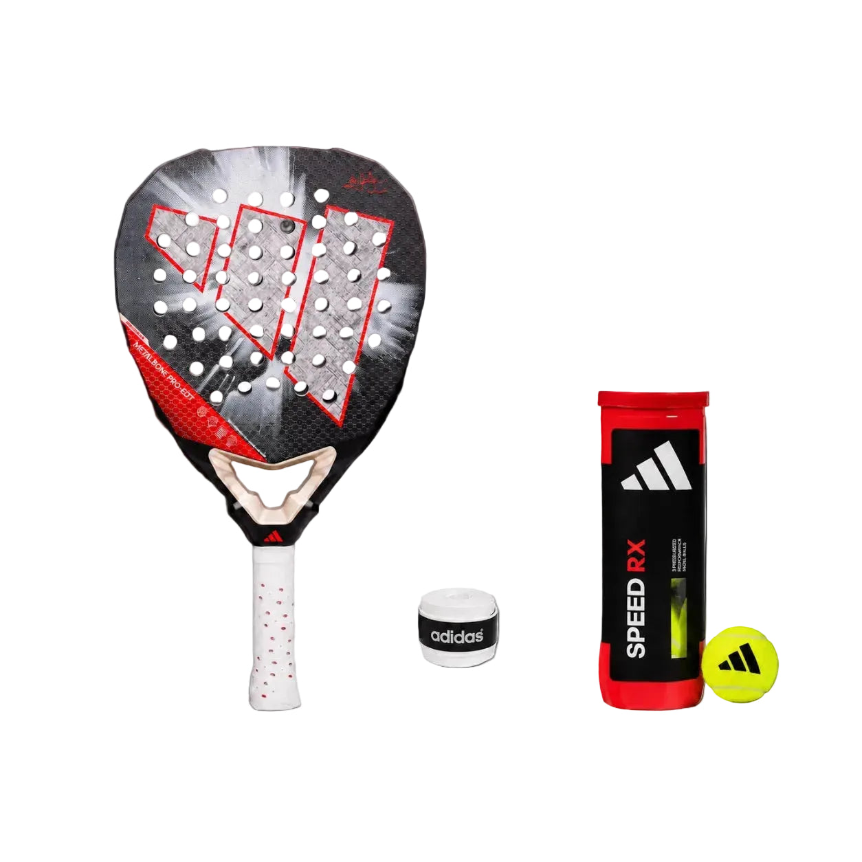 adidas Metalbone Pro Edt + Adidas RX Speed Bälle + Overgrip