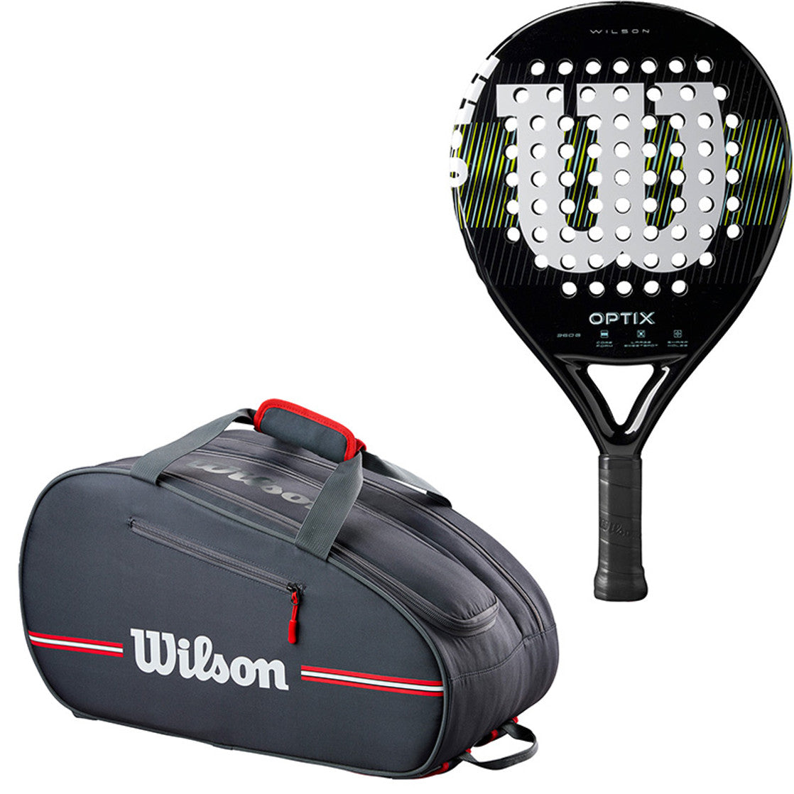 Padel Set WILSON Optix V1 Padel Schläger + Wilson Team Padeltasche schwarz